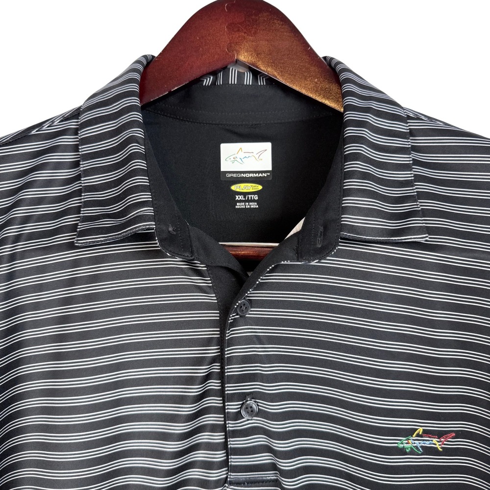 Greg Norman Mens Play Dry Striped Golf Polo Shirt Black White XXL‎ TL111342